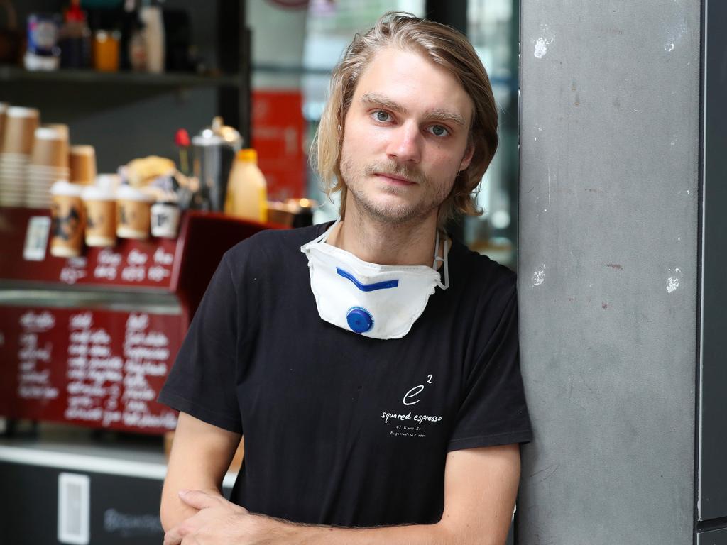 Squared Espresso owner Jesse Sargent said Brisbane CBD was a ghost town on the first day of lockdown, Brisbane. Photographer: Liam Kidston.