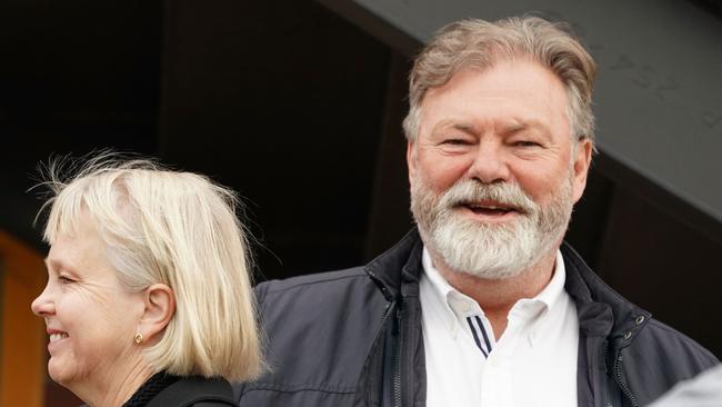 Neil Balme shares a laugh with Richmond president Peggy O’Neal.