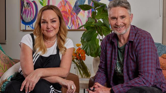 Kate Langbroek and Dave “Hughesy” Hughes have reunited for a one-off TV gig on Celebrity Gogglebox. Picture: Foxtel/Narelle Portanier