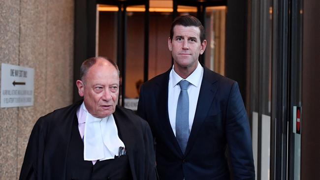 Ben Roberts-Smith faced questioning from his barrister Bruce McClintock SC (left) on Tuesday. (Photo by Sam Mooy/Getty Images)