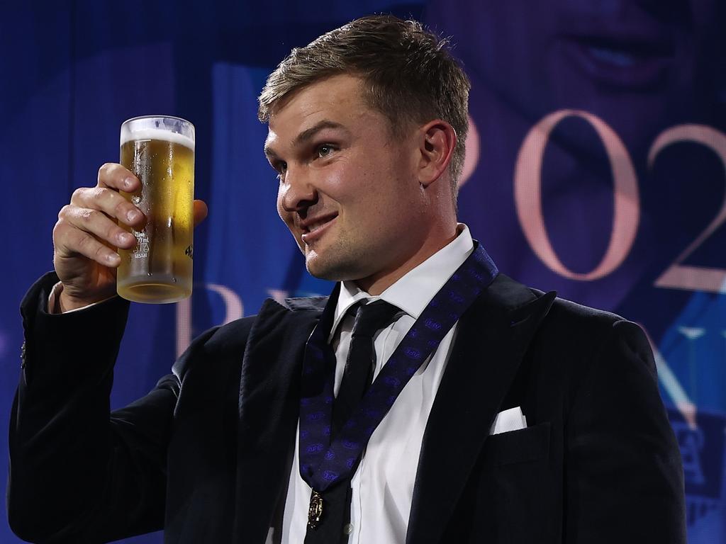 Wines opted for beer instead of champagne for the traditional toast. (Photo by Paul Kane/Getty Images)