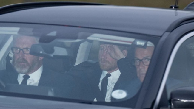 Prince Harry on way to Balmoral after learning about the Queen's death. Picture: Michal Wachucik/Abermedia/Australscope.