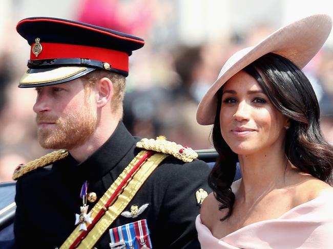 COMP IMAGE - DO NOT USE LONDON, ENGLAND - JUNE 09:  Meghan, Duchess of Sussex and Prince Harry, Duke of Sussex during Trooping The Colour on the Mall on June 9, 2018 in London, England. The annual ceremony involving over 1400 guardsmen and cavalry, is believed to have first been performed during the reign of King Charles II. The parade marks the official birthday of the Sovereign, even though the Queen's actual birthday is on April 21st. .  (Photo by Chris Jackson/Getty Images)