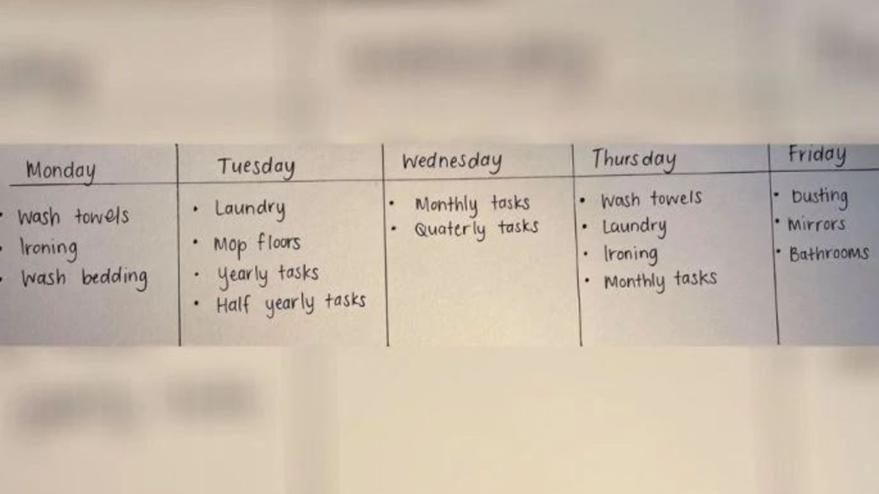 The weekly plan looks like this. Picture: Supplied.