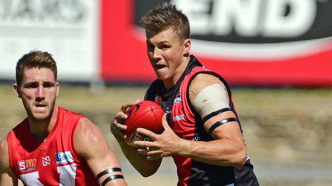 Aaron Fielke gathers the ball for West Adelaide in the SANFL. Picture: Tom Huntley