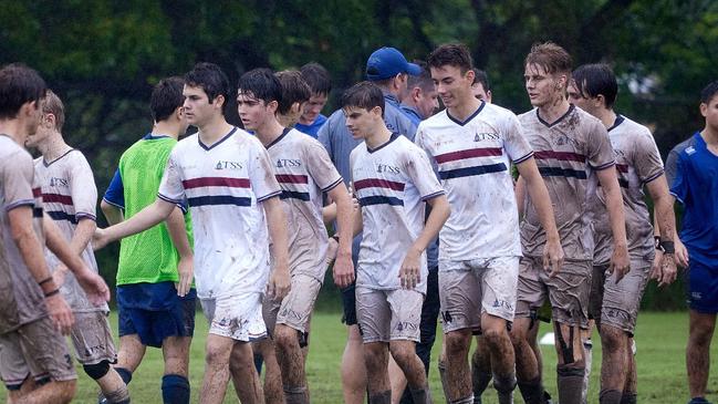 The Southport School vs Anglican Church Grammar School in round 4 of the 2022 GPS Football competition, Photo: Adrian Gaglione.