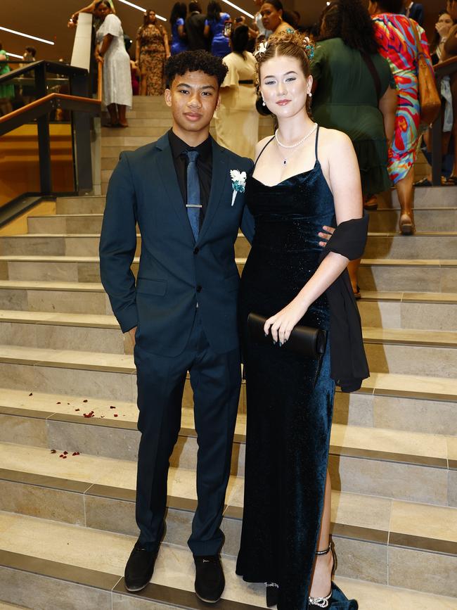 Sipho Malumo and Maya McCormick at the Trinity Bay High School formal evening, held at the Cairns Convention Centre. Picture: Brendan Radke