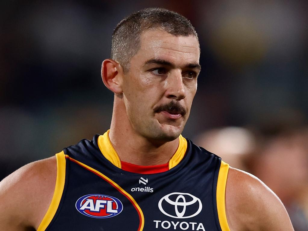 ADELAIDE, AUSTRALIA - APRIL 04: Taylor Walker of the Crows looks dejected after a loss during the 2024 AFL Round 04 match between the Adelaide Crows and the Melbourne Demons at Adelaide Oval on April 04, 2024 in Adelaide, Australia. (Photo by Michael Willson/AFL Photos via Getty Images)