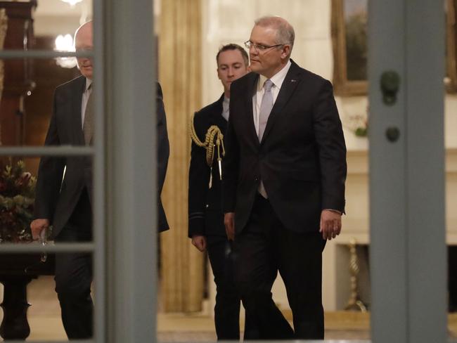 Scott Morrison in Government House in Canberra before being sworn in as Prime Minister. Picture: Sean Davey