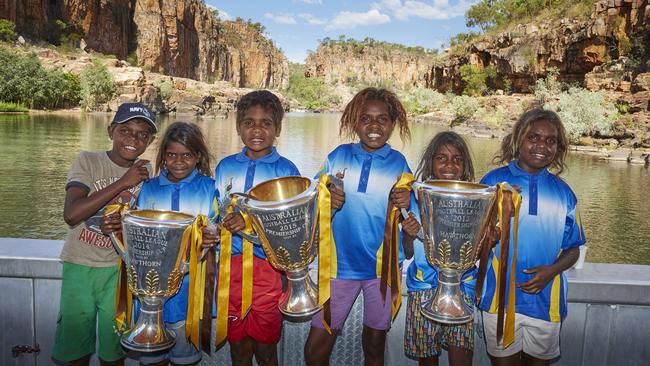 Premiership cup in Katherine, at Katherine Gorge. Image supplied by the Hawthorn Football Club