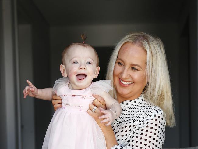 Skylah with her mum Hollee Austin. They will stay within the perimeter of their Camden home to protect her from viruses. Picture: Sam Ruttyn