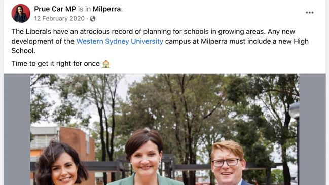 NSW Education Minister Prue Car has previously said a new high school must be included in "any new development" of the WSU Milperra Campus.