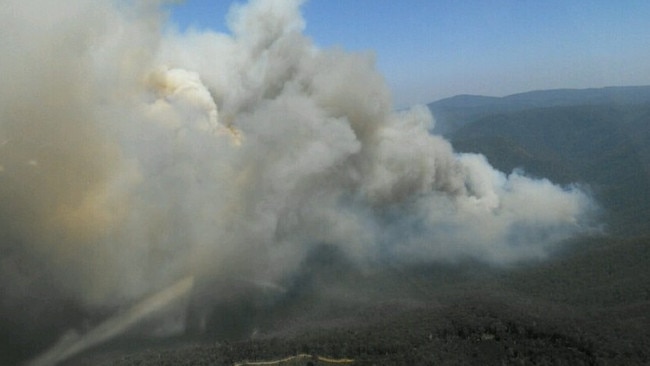 An aerial view of the Timbarra bushfire burning in East Gippsland. Picture: Twitter