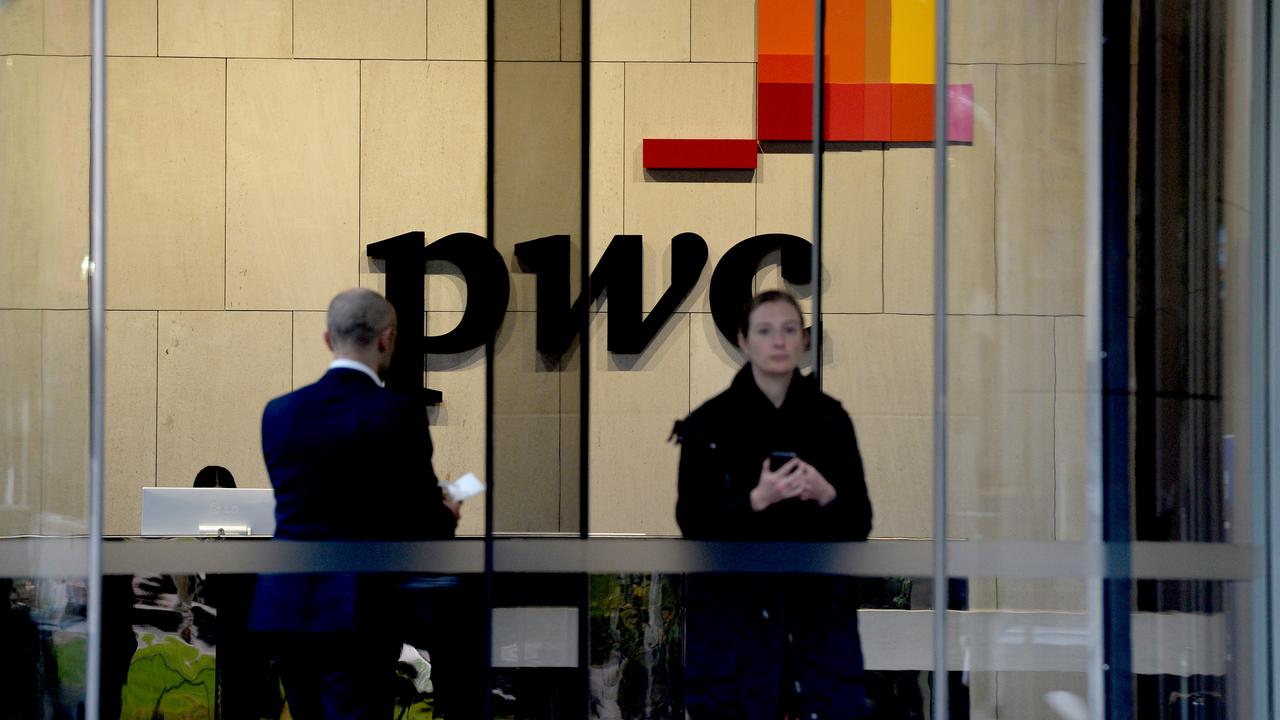 PwC’s Melbourne corporate office lobby in Southbank. Picture: Andrew Henshaw