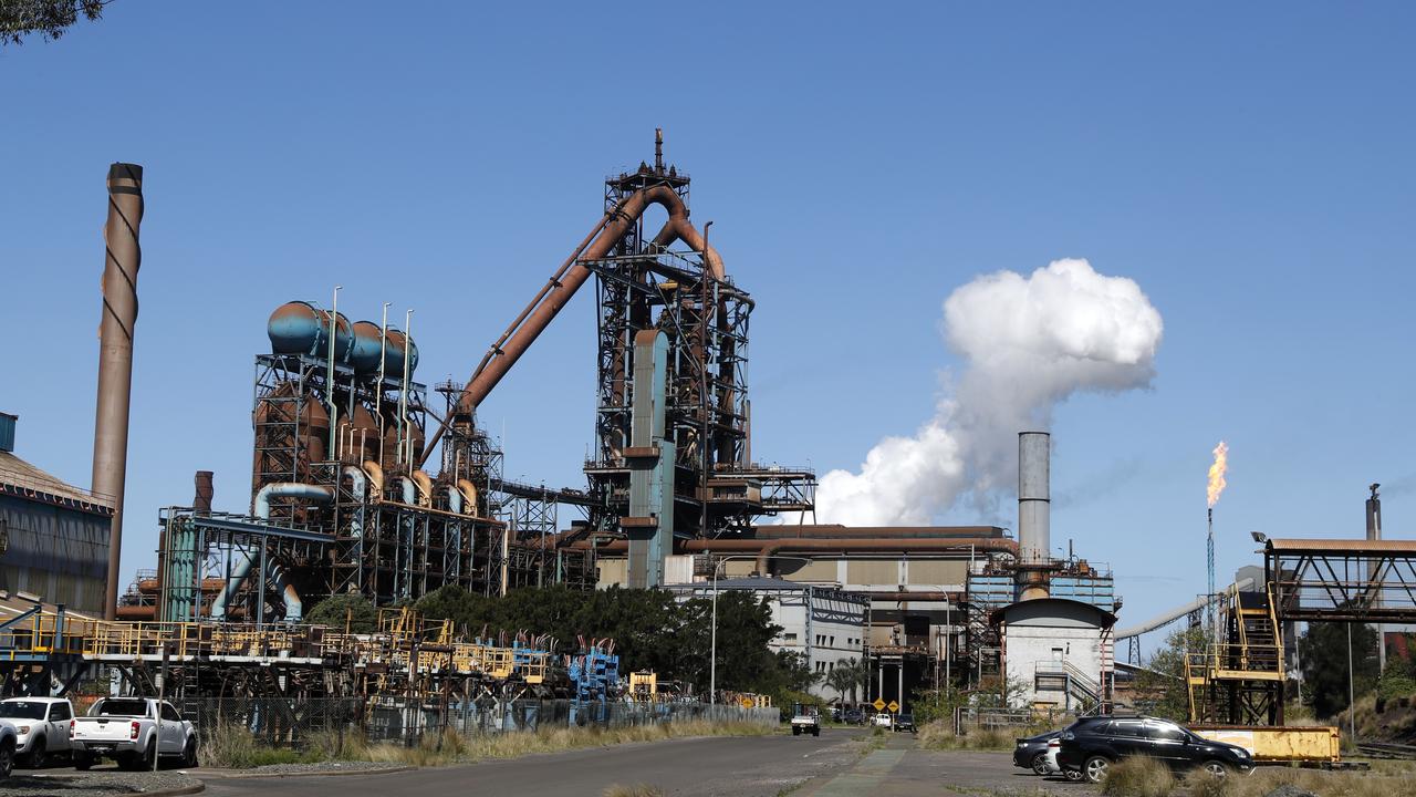 BlueScope Steel’s Port Kembla steelworks. The company is aiming to cut carbon emissions from its steel making activities by 12 per cent by 2030, compared to 2018 levels. Picture: Jonathan Ng