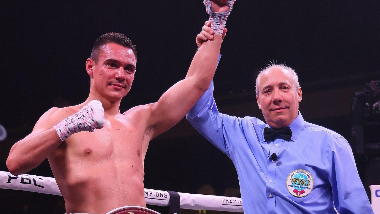 Tim Tszyu has his eyes on the big prizes in the US. Picture: Adam Bettcher/Getty Images/AFP