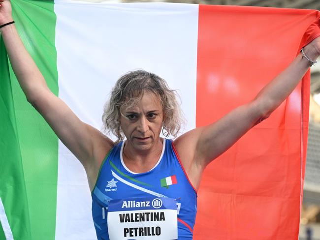 PARIS, FRANCE - JULY 13: Valentina Petrillo of Italy celebrates after the Women's 400m T12 Final during day six of the Para Athletics World Championships Paris 2023 at Stade Charlety on July 13, 2023 in Paris, France. (Photo by Matthias Hangst/Getty Images)