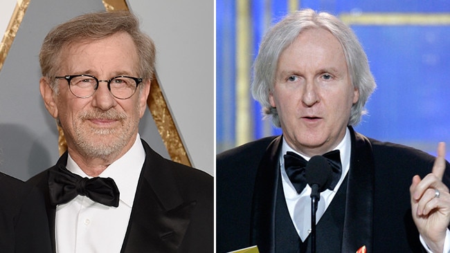 The Screening Room has the support of Steven Spielberg, left, but others without a financial stake, such as James Cameron, right, have said it will devalue the big-screen experience.