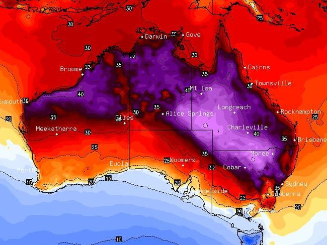 Exceptional heat is scorching the Australian interior. Pictures: BOM/BSCH.