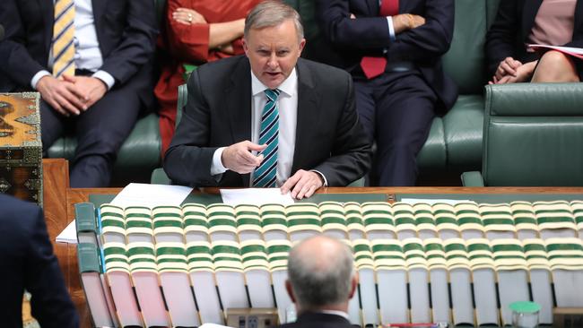 Opposition Leader Anthony Albanese and PM Scott Morrison during Question Time in the House of Representatives at Parliament House in Canberra. Picture: Kym Smith