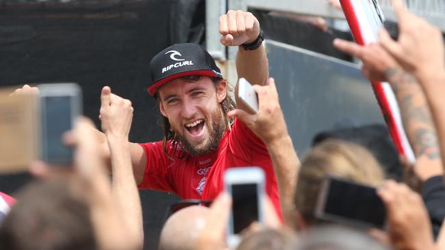 Final of the Quiksilver Pro Surfing contest at Snapper Rocks on the Gold Coast. Mens Final winner Matt Wilkinson stoked after his win.. Picture Glenn Hampson
