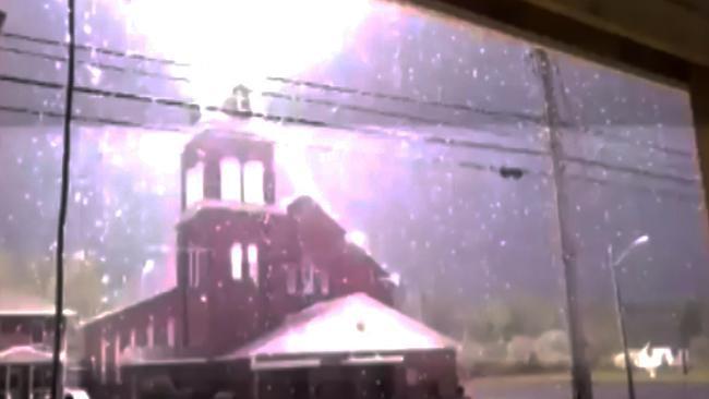 Lightning strike slams into Church tower