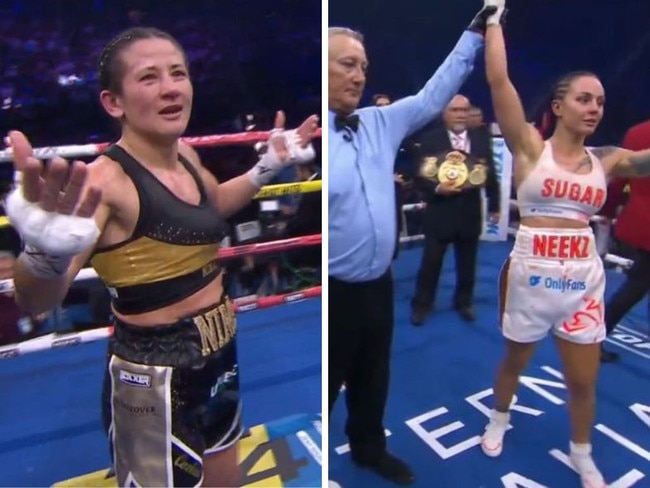 Nina Johnson reacts after the result is reversed. Photos: Fox Sports