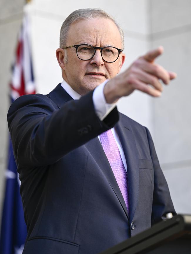 Prime Minister Anthony Albanese holds a press conference at Parliament House after his thunderous election victory. Picture: NewsWire / Martin Ollman