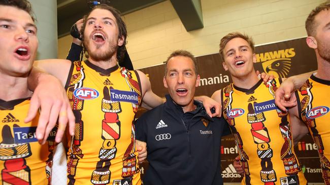 Alastair Clarkson sings the song after Hawthorn’s win.