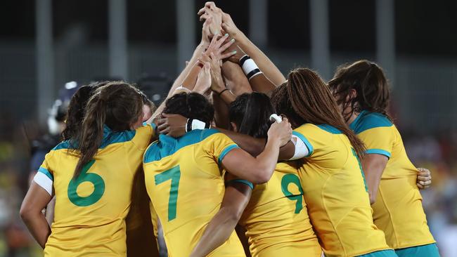 The Aussie women’s rugby sevens team claimed gold in Rio. Picture: Getty Images