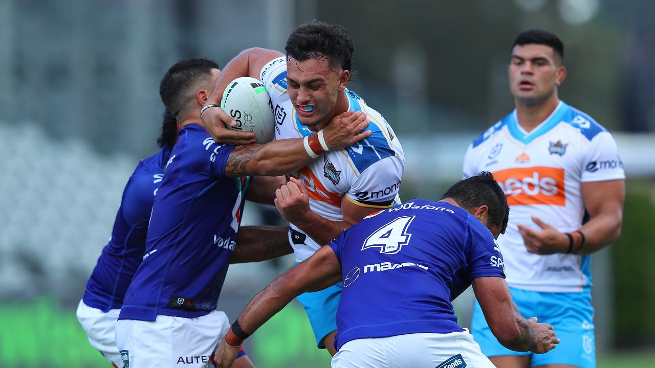 Tino Fa'asuamaleaui takes on the Warriors last weekend. Picture: NRL Photos