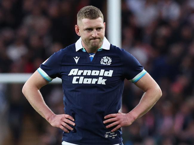 LONDON, ENGLAND - FEBRUARY 22:   Finn Russell of Scotland looks dejected during the Guinness Six Nations 2025 match between England and Scotland at the Allianz Twickenham Stadium on February 22, 2025 in London, England. (Photo by David Rogers/Getty Images)