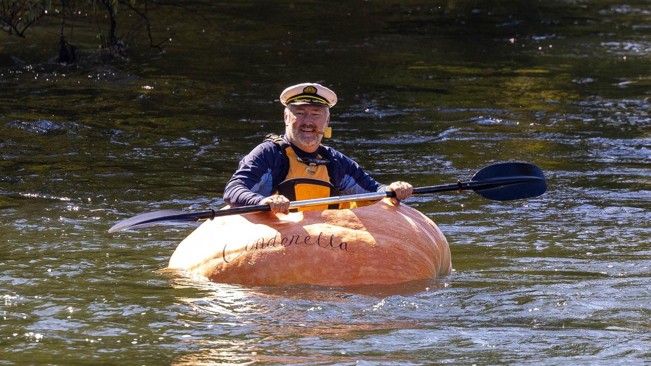 The massive award-winning 407kg gourd was grown by Adam Farquharson’s friend Mark Peacock. Picture: Facebook/ John Stanfield