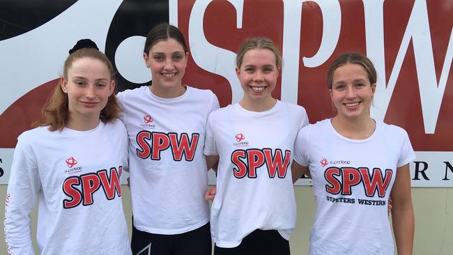 St Peters Western Swimmers Mollie O'Challaghan, Meg Harris, Michaela Ryan and Jenna Forrester are at the world junior swimming championships.