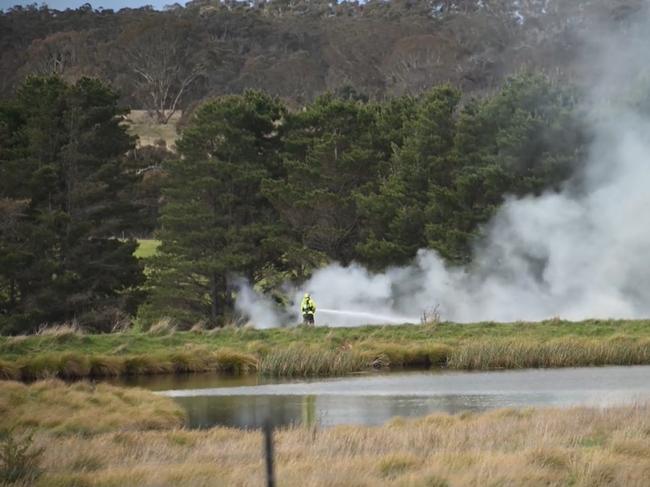 Emergency crews battled the blaze after a fatal plane crash. Picture: Supplied