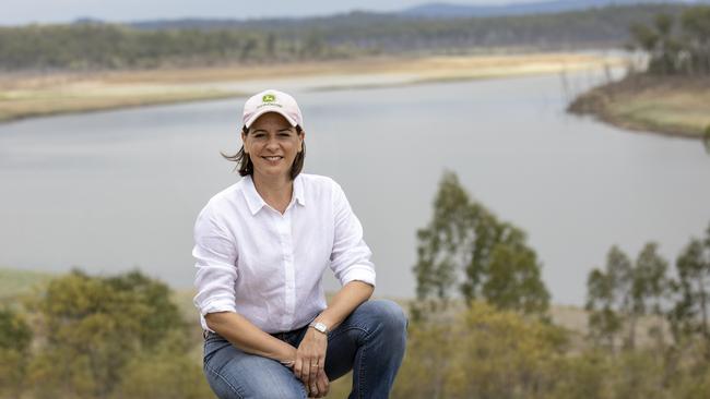 Deb Frecklington visits Paradise Dam to announce the LNP’s commitment to restore it to its full capacity. Picture: Sarah Marshall