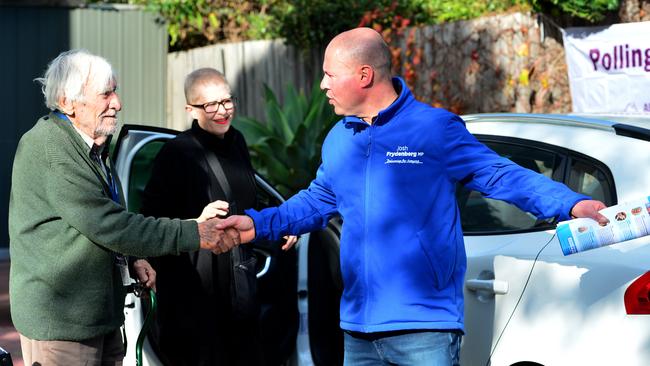 Australian Federal Treasurer Josh Frydenberg visits the pre-polling booth in Hawthorn, Melbourne. Picture: NCA NewsWire / Nicki Connolly