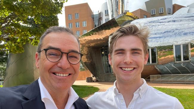 Former premier Steven Marshall and Fulbright scholar Tobin South at Massachusetts Institute of Technology (MIT) in Boston. Picture: Twitter/ Steven Marshall