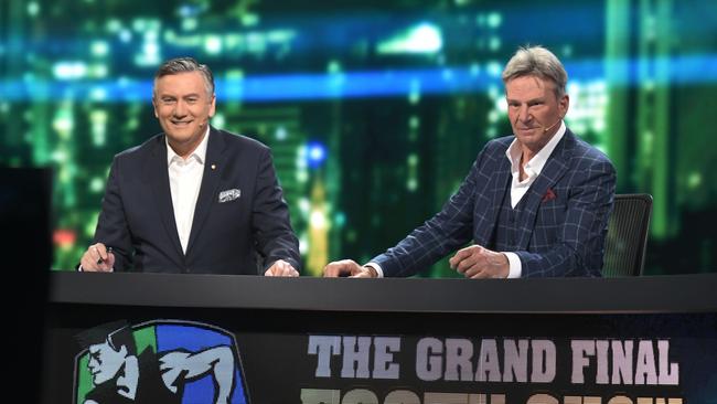 Eddie McGuire and Sam Newman at the Grand Final Footy Show 2018. Picture: Channel 9