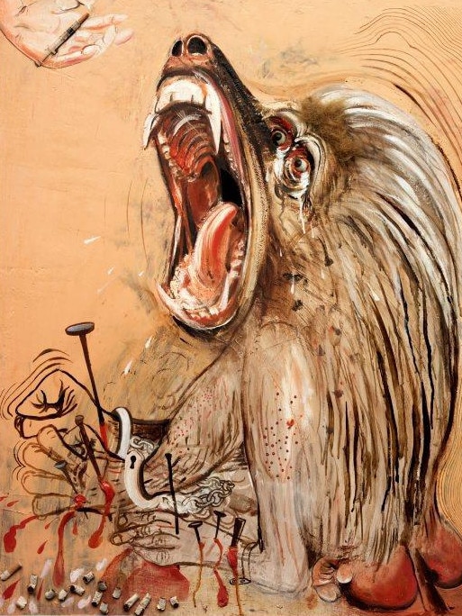 Detail of the baboon panel from Brett Whiteley’s prize-winning self-portrait, Art, Life and the other thing