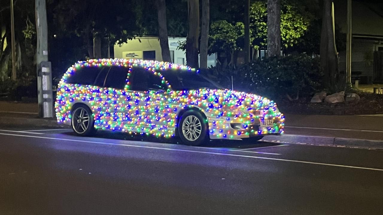 Hayden McIntyre's Commodore wagon, which he has fitted with around 3000 Christmas lights.