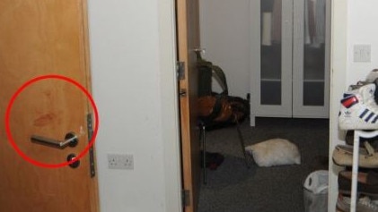 Blood pictured on the door from Sinaga’s last victim. Picture: Greater Manchester Police