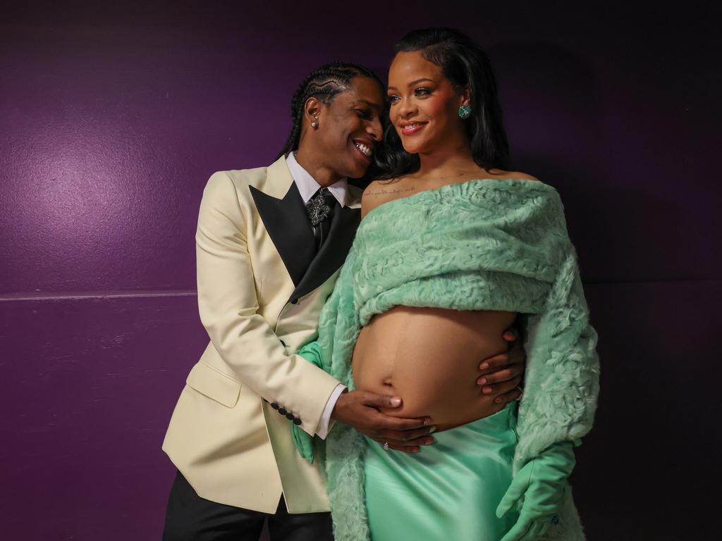 A$AP Rocky and Rihanna backstage at the 95th Academy Awards. The couple welcomed their second child in August. Picture: Robert Gauthier/Los Angeles Times via Getty Images