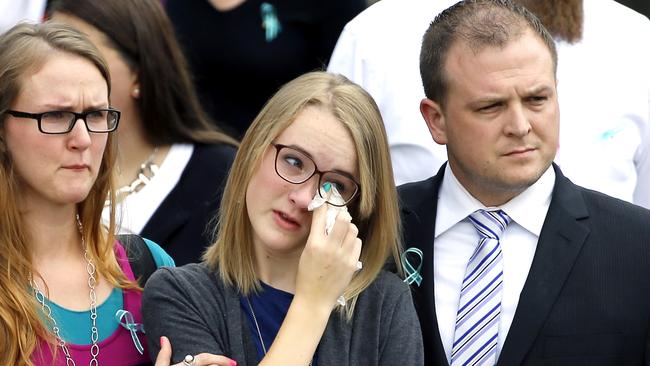 Emotional farewell....Cassidy Stay at her family’s funeral. Picture: AP Photo/David J. Phillip.