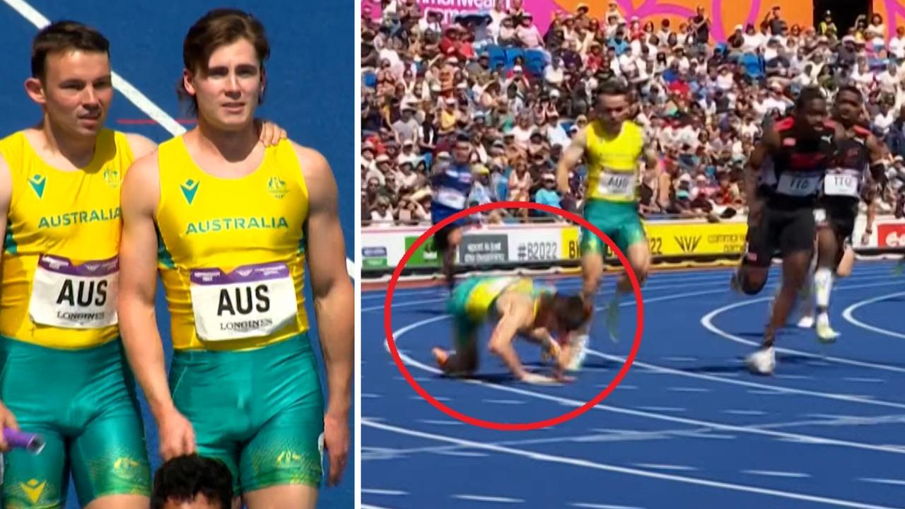 Rohan Browning fell over in the relay.