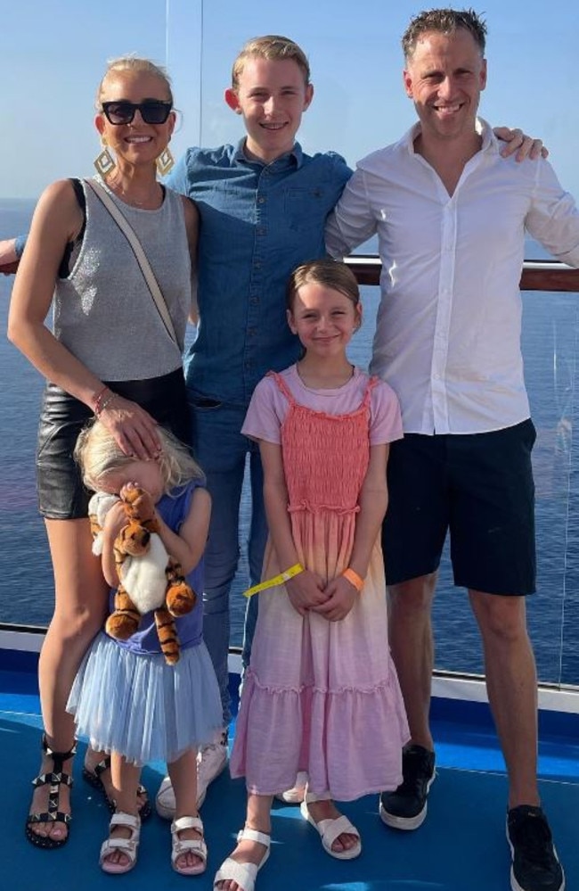 Carrie, Chris and kids Oliver, Evie and Adelaide. Picture: Instagram