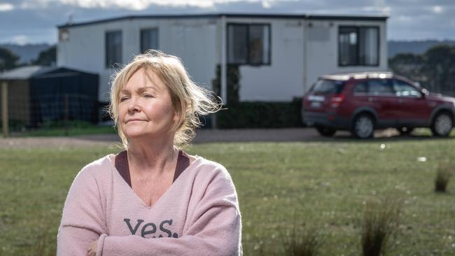 Anakie woman Teena Keys is living off the grid at a farm to avoid being homeless. Geelong council wants her to pay for a building permit which she cannot afford. Picture: Brad Fleet