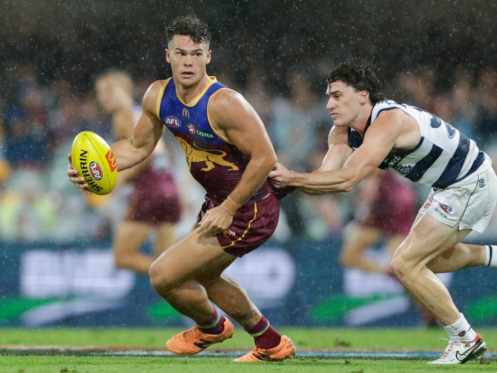 A week after dominating against Melbourne, Cam Rayner regressed in the Lions’ loss to Geelong. Picture: Russell Freeman/AFL Photos via Getty Images