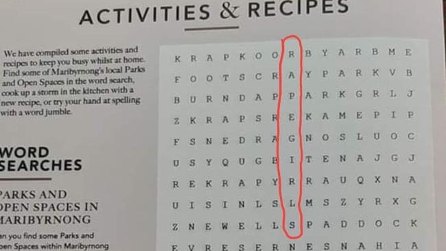 Maribyrnong Council’s accidental “rape girls” message in the spring 2020 edition of the Maribyrnong Messenger.