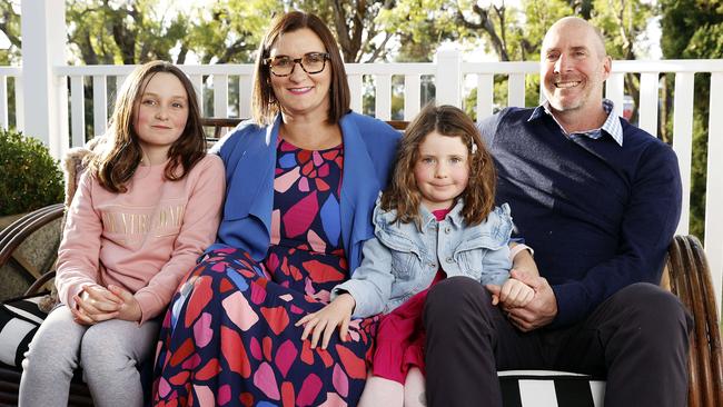 Education Minister Sarah Mitchell with her husband Anthony and their daughters Annabelle and Matilda, pictured at home in Gunnedah. Picture: Tim Hunter